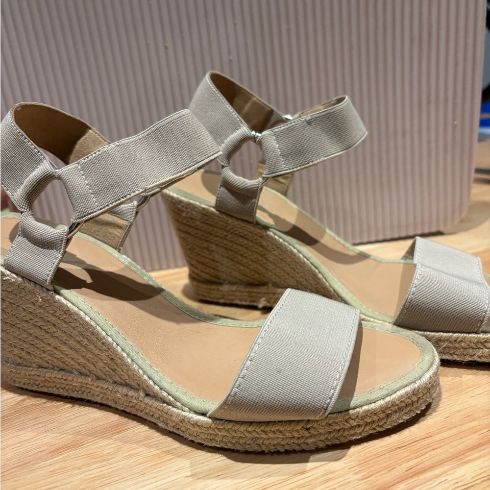 Cream Espadrille Wedge Sandals with Ankle Strap